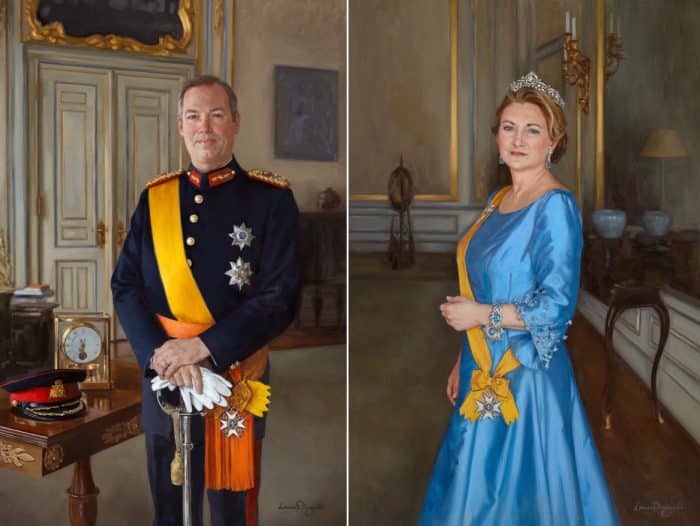 Geschilderde portretten Guillaume en Stéphanie